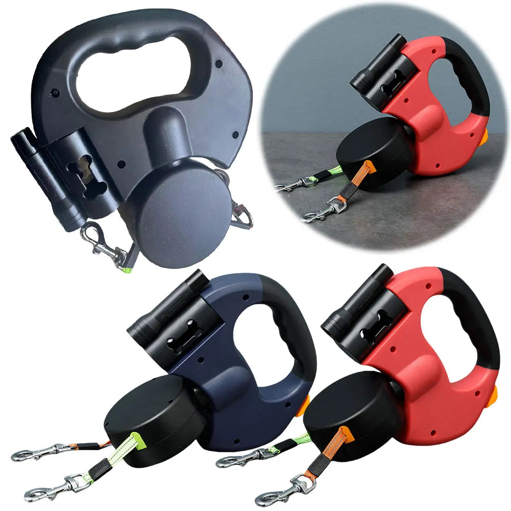 Alloet Double Headed Dog Leash With LED Light Traction Rope