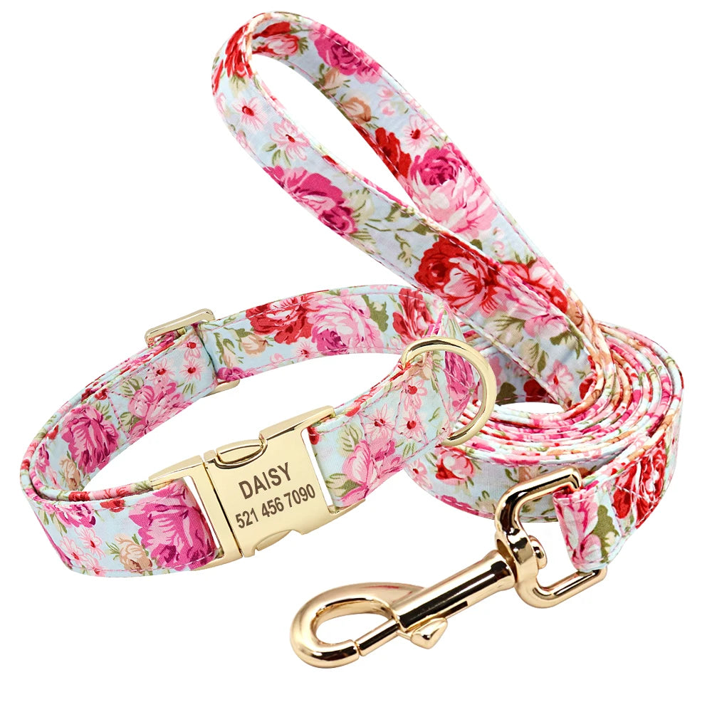 PET ARTIST Personalized Dog Collar Leash Set With Engraved Nameplate