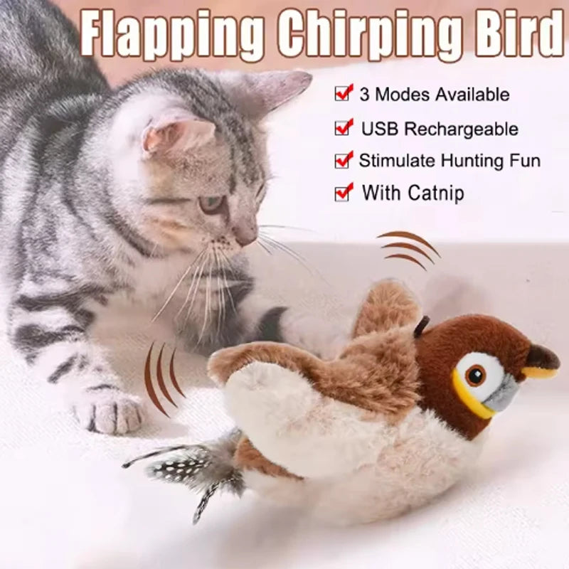 Interactive Chirping Bird Toy for Cats and Dogs Rechargeable Plush