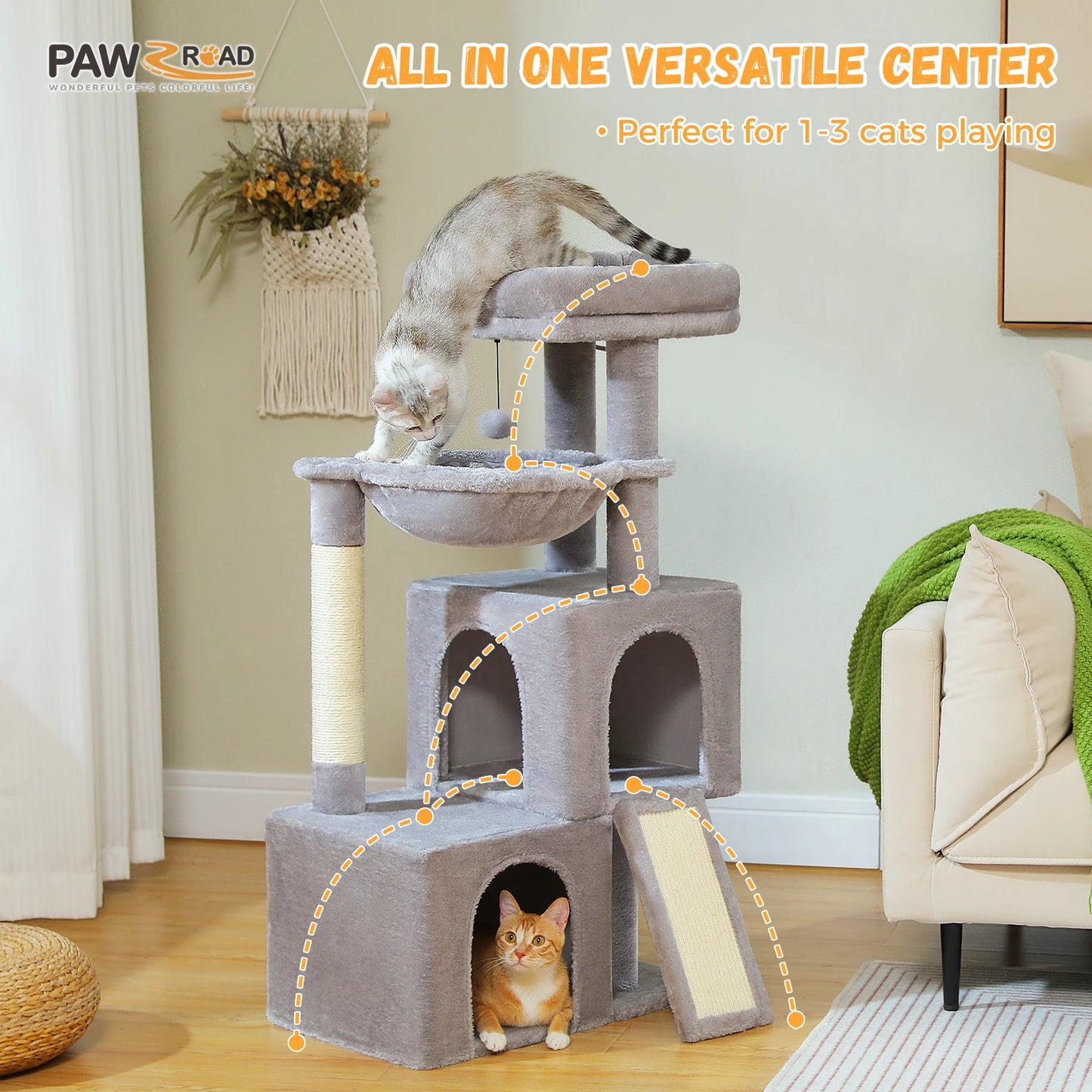PAWZ Road Multi Level Cat Tree Indoor Cat Tower With Condos