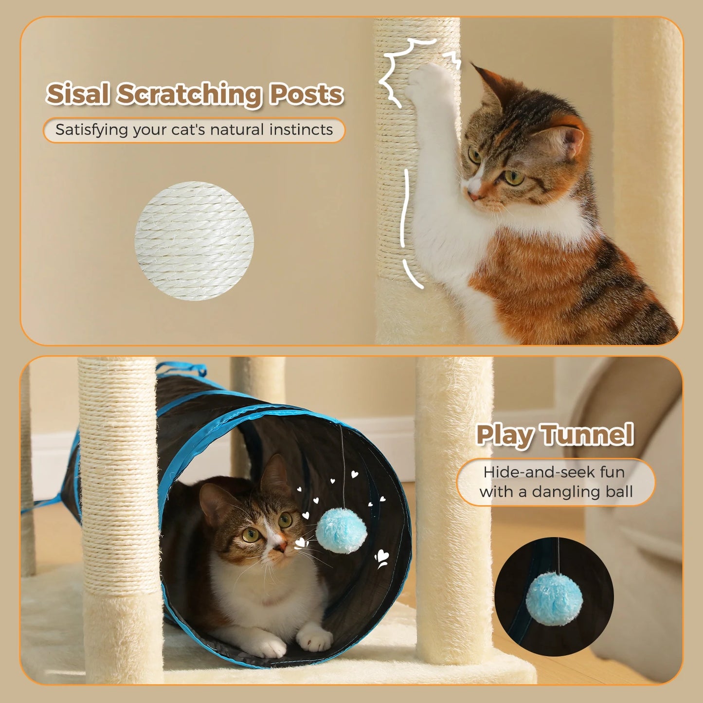 PAWZ Road Tall Cat Tree with Large Condo and Tunnels