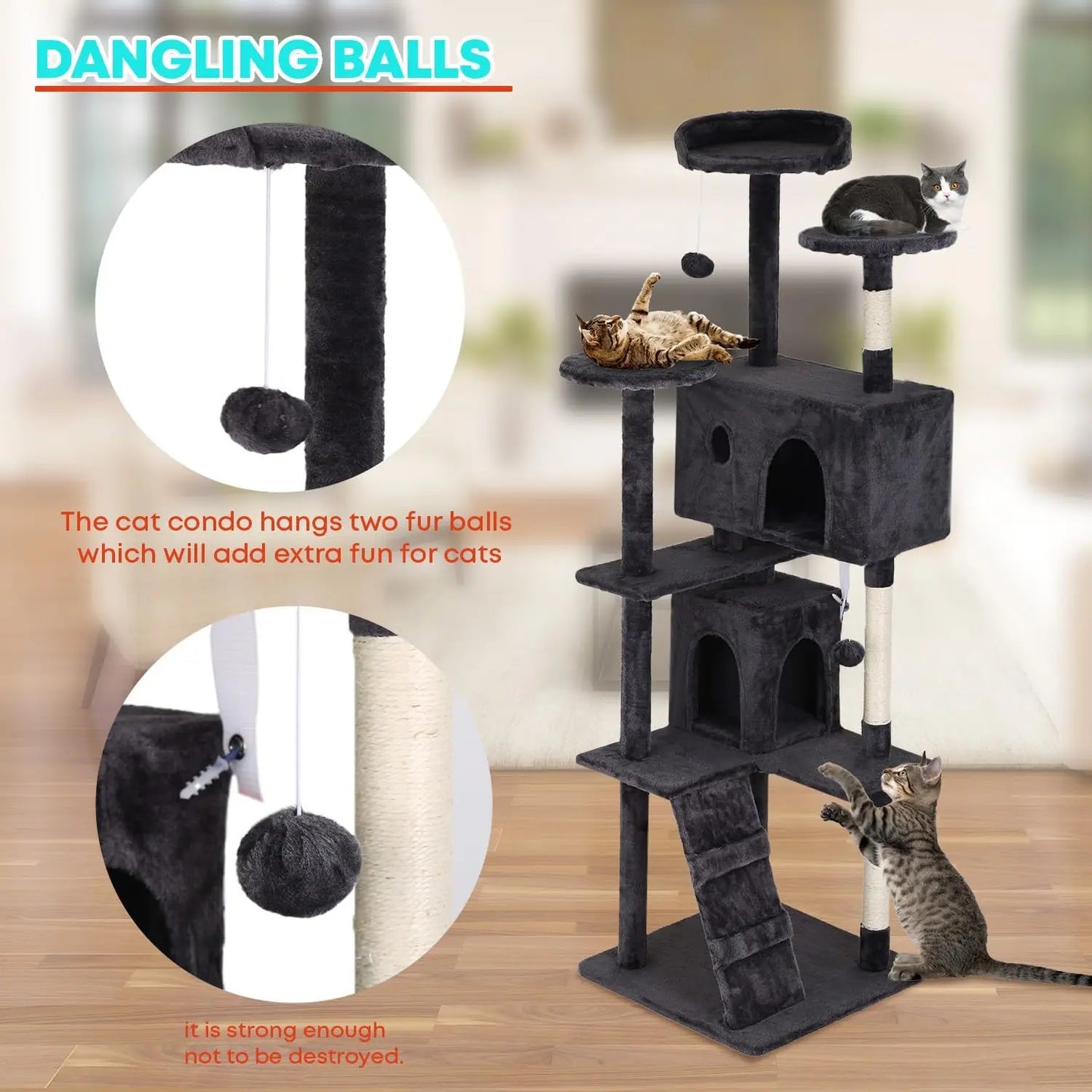 Cat Tree Tower With Plush Perches and Sisal Scratching Posts