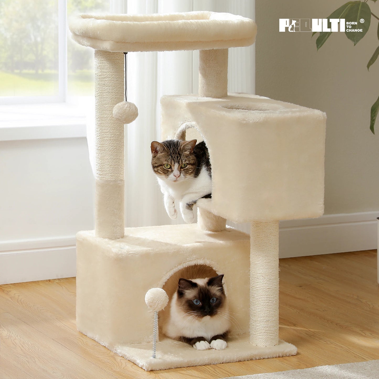 PEQULTICN Cat Tree Three Level Tower With Detachable Top Perch
