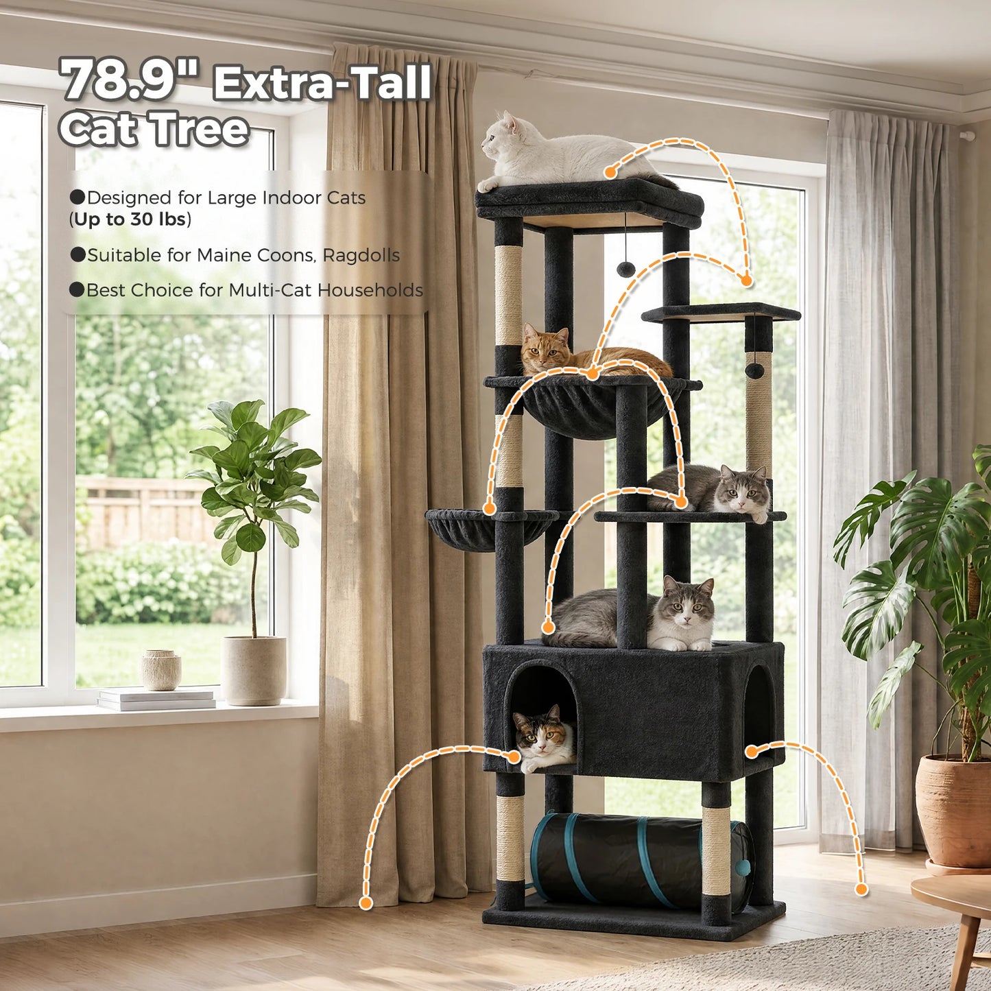 PAWZ Road Tall Cat Tree with Large Condo and Tunnels
