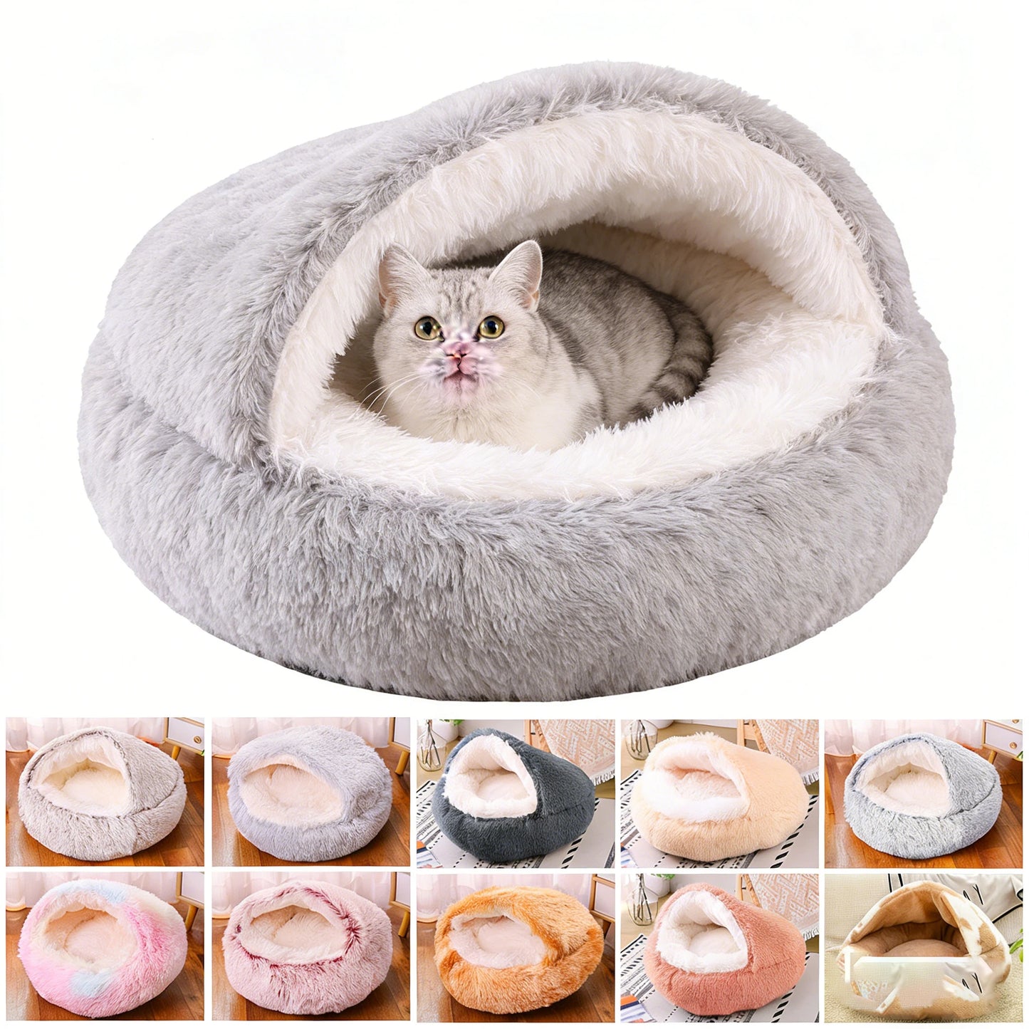 Winter Plush Round Cat Bed 2 In 1 Warm Nest For Cats