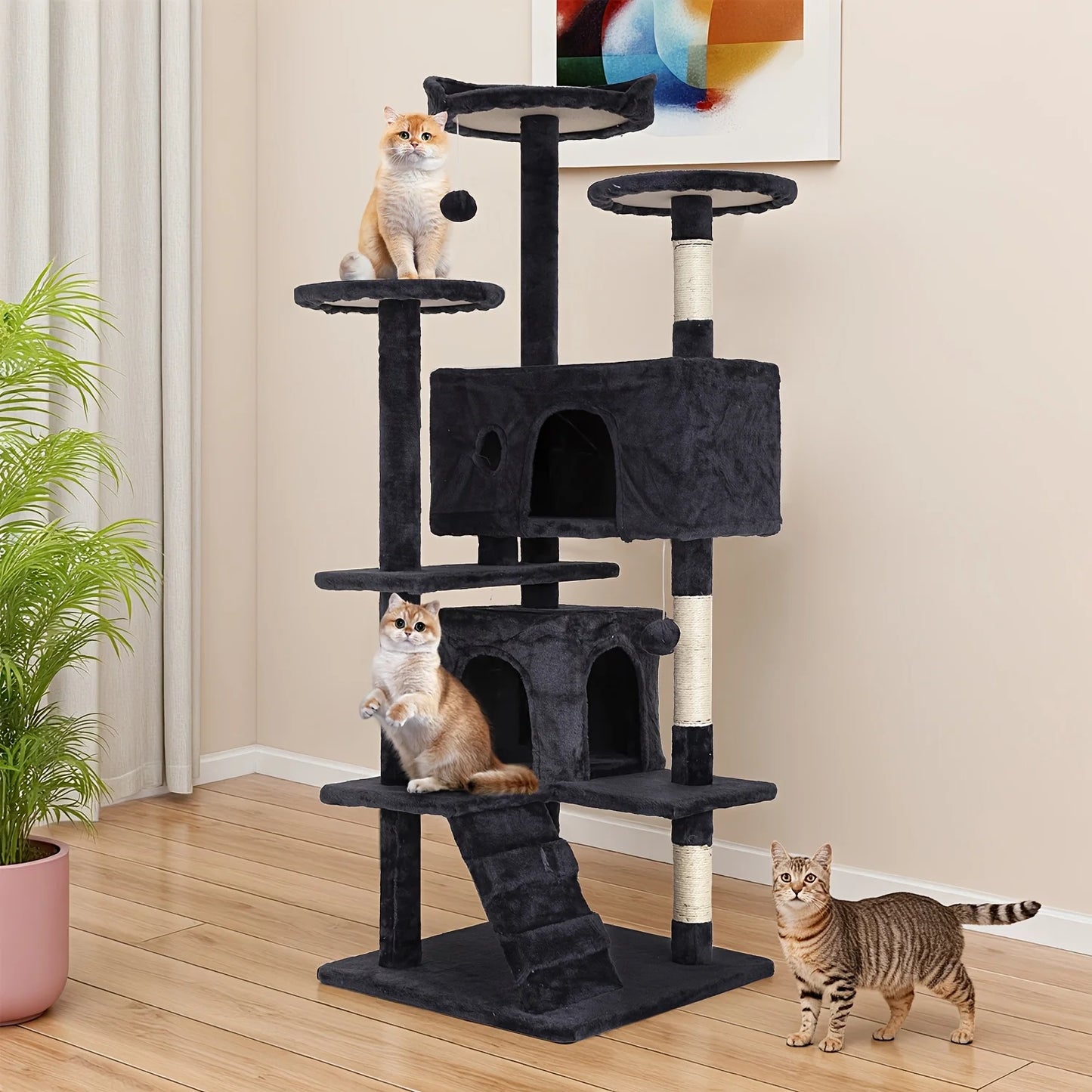 Four Tier Cat Tree With Sisal Posts And Dangling Ball