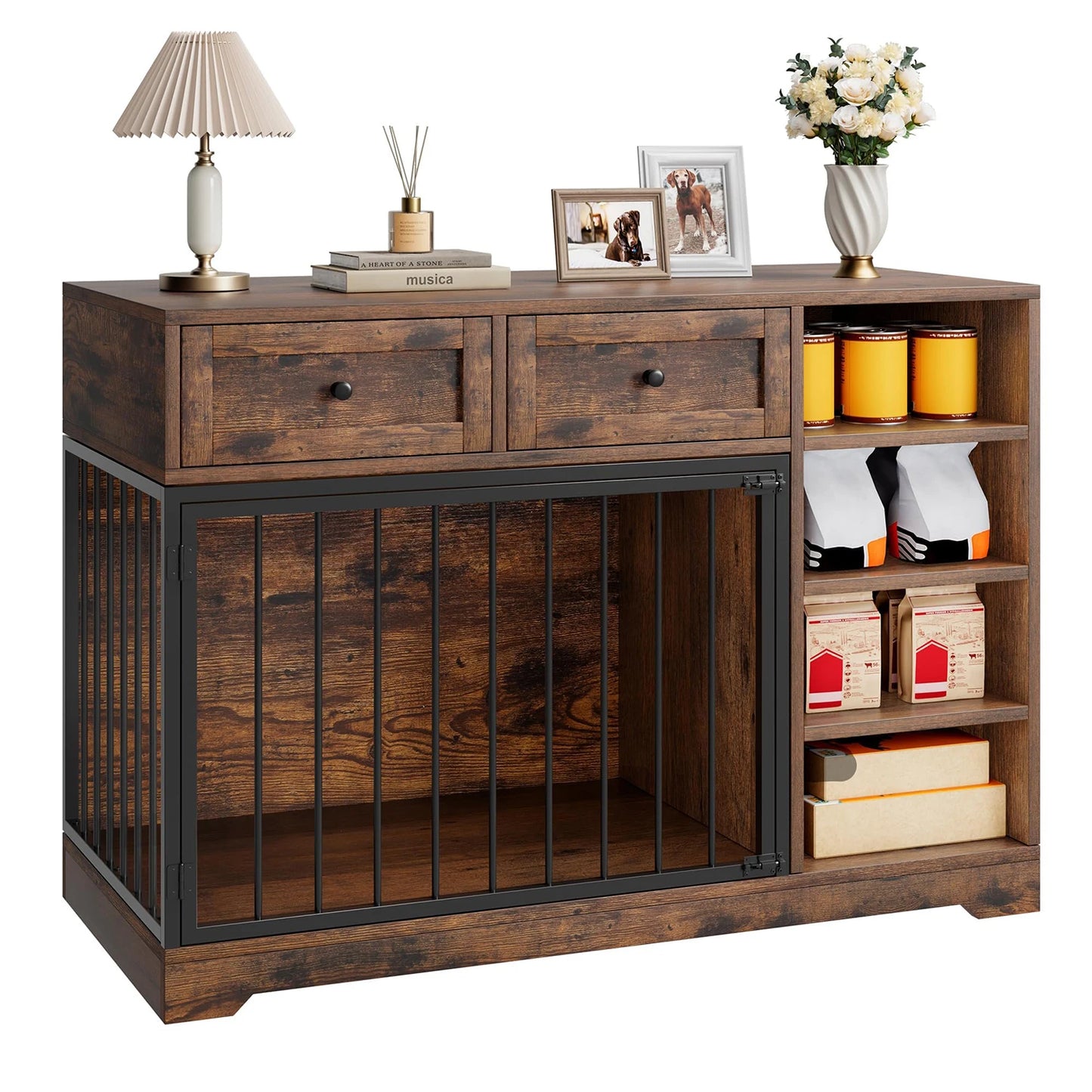 HiMISSD Dog Crate Furniture TV Stand With 2 Drawers