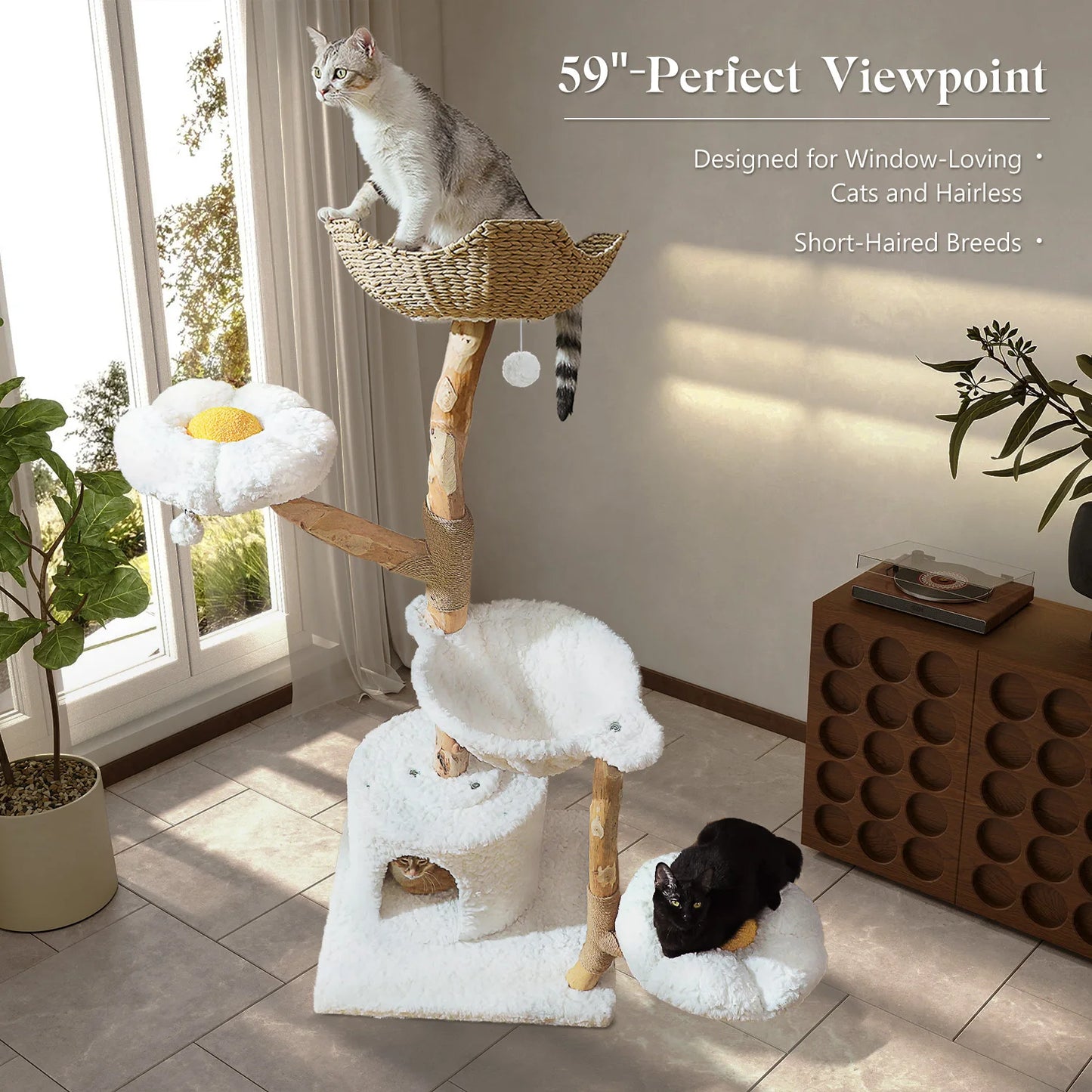 PEQULTICN Cat Tree Modern Tower With Condo Hammock Perches