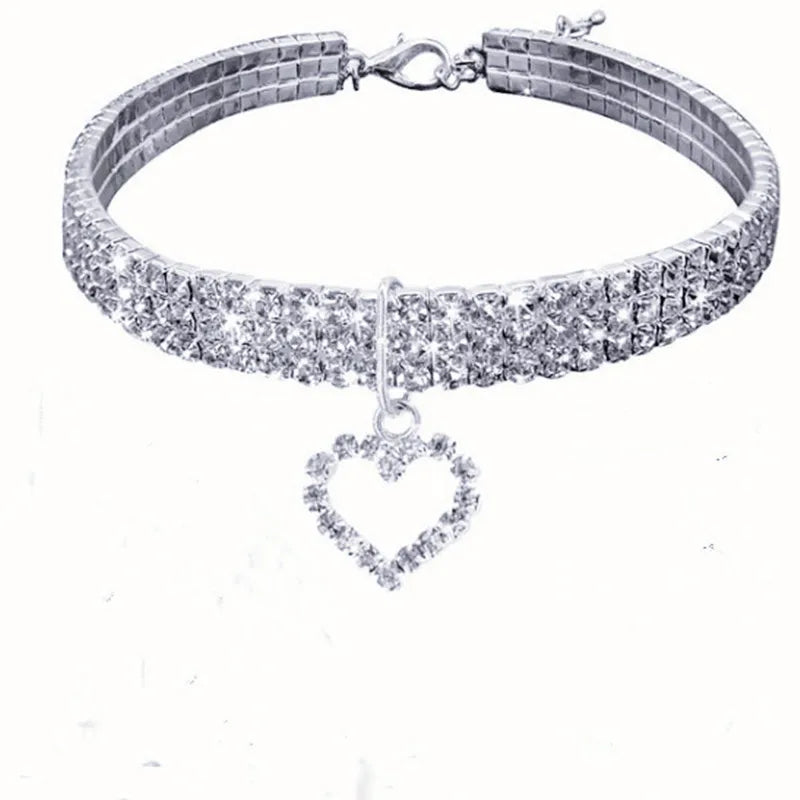 NONED Three Row Elastic Rhinestone Pet Collar