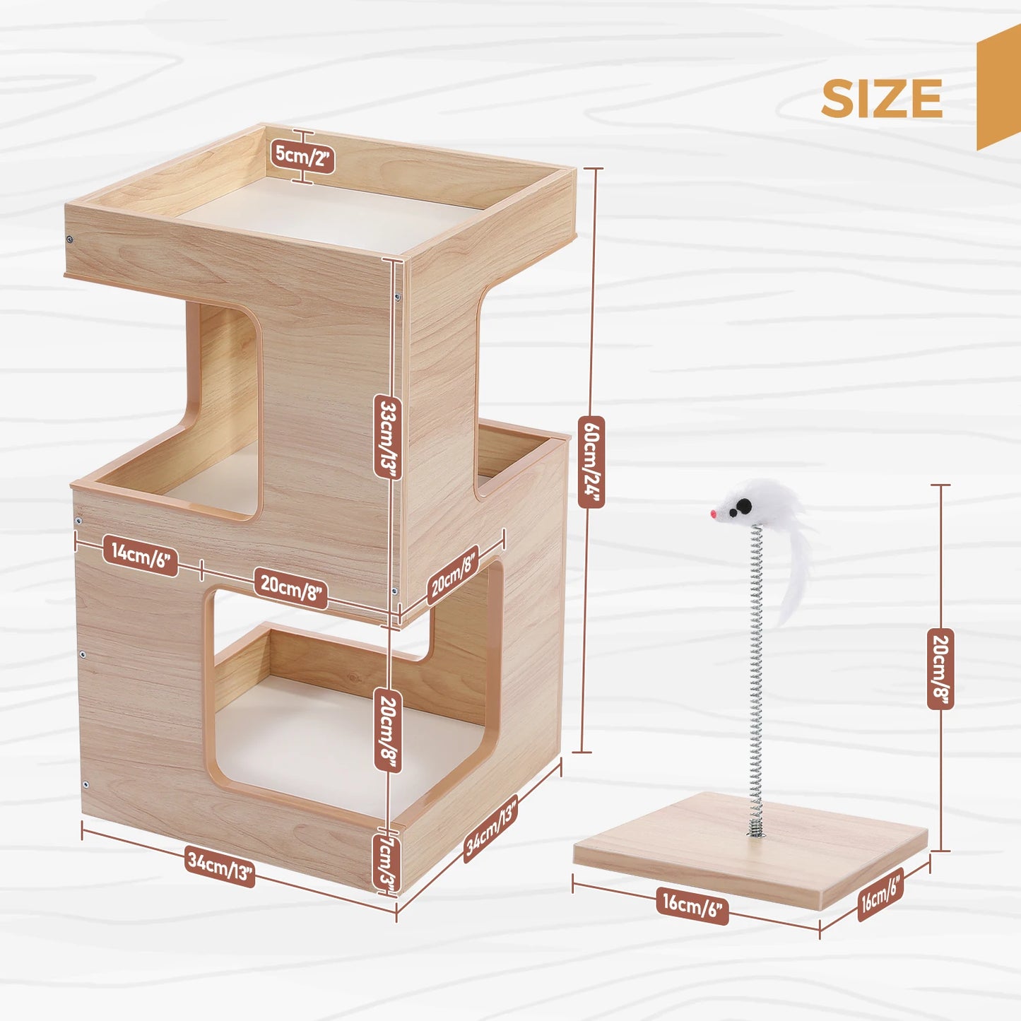 PAWZ Road Wood Cat Condo With Scratching Pad Removable Mats