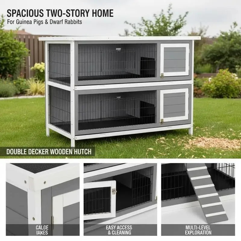 Wooden Small Animal Hutch For Guinea Pigs And Dwarf Rabbits Double Deck