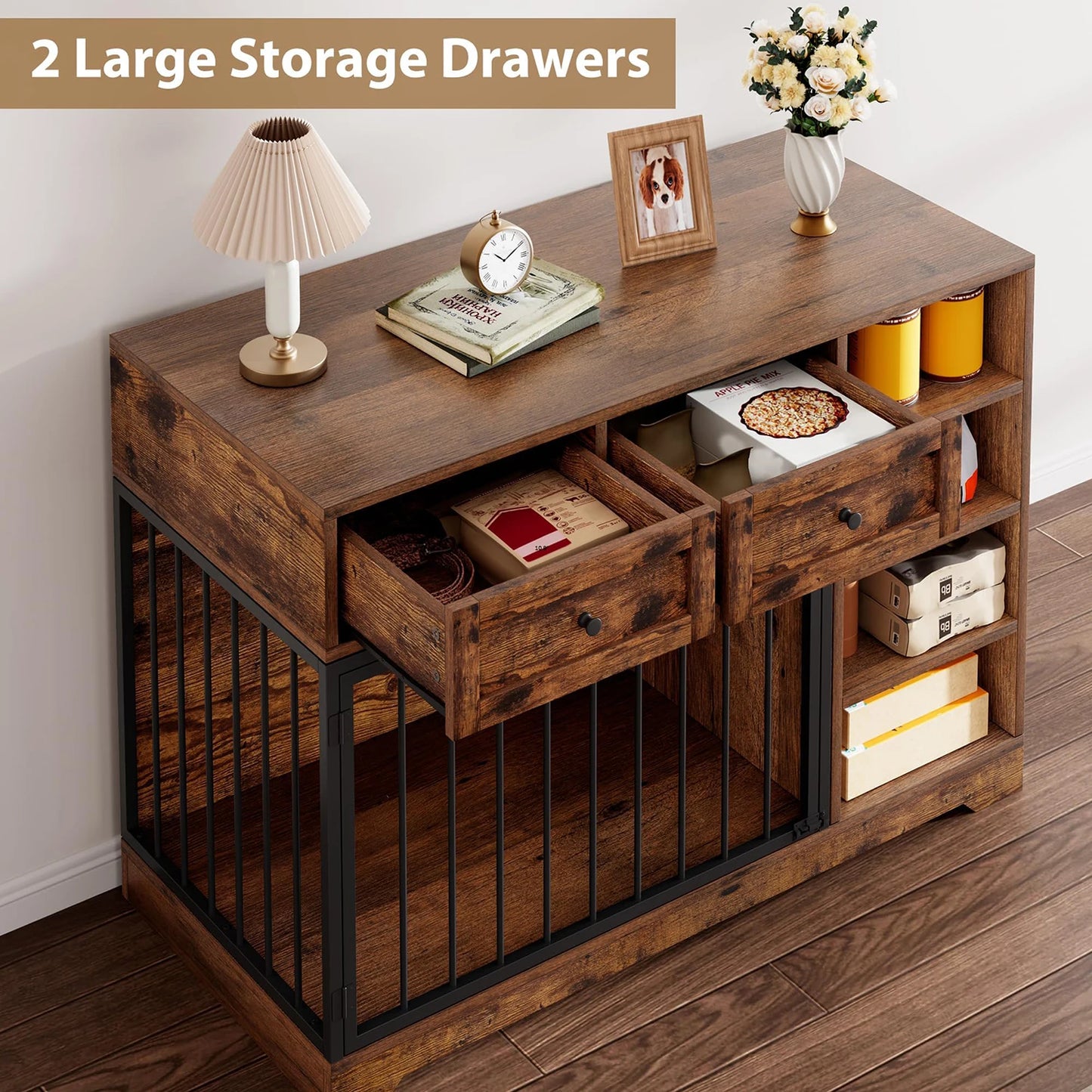 HiMISSD Dog Crate Furniture TV Stand With 2 Drawers