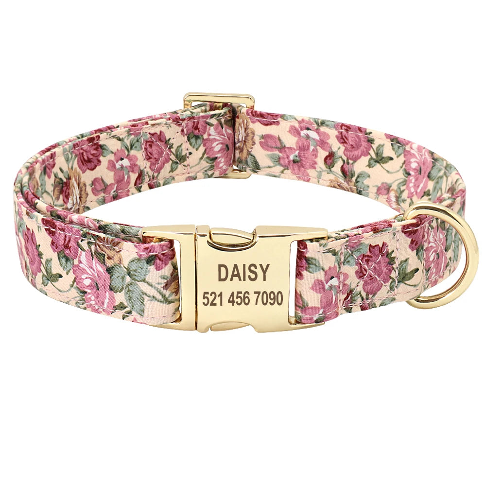 PET ARTIST Personalized Dog Collar Leash Set With Engraved Nameplate