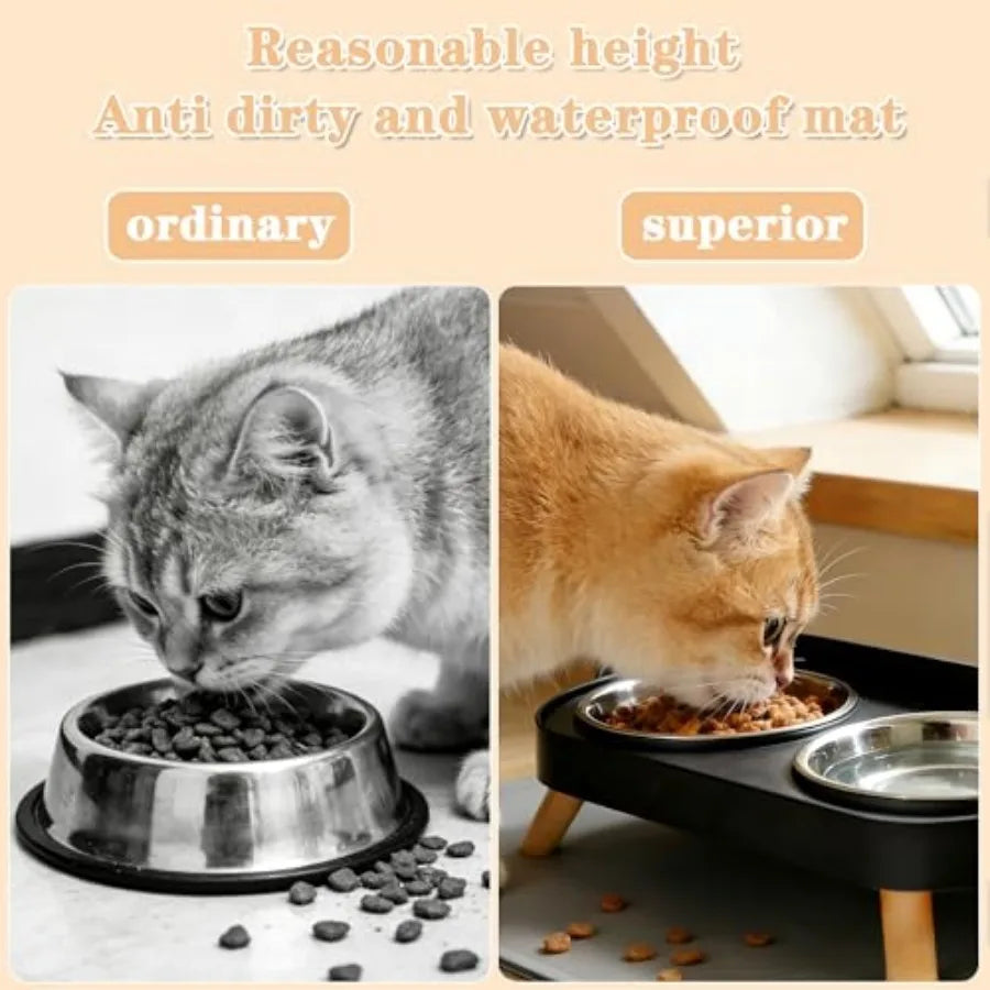 Elevated Cat Bowls With Food Mat Splash Proof Anti Vomit Set