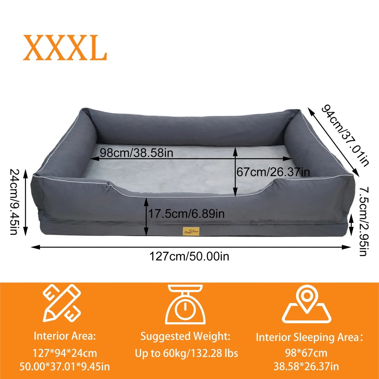 BINGOPAW Orthopedic Rectangular Dog Bed With Bolster And Washable Cover