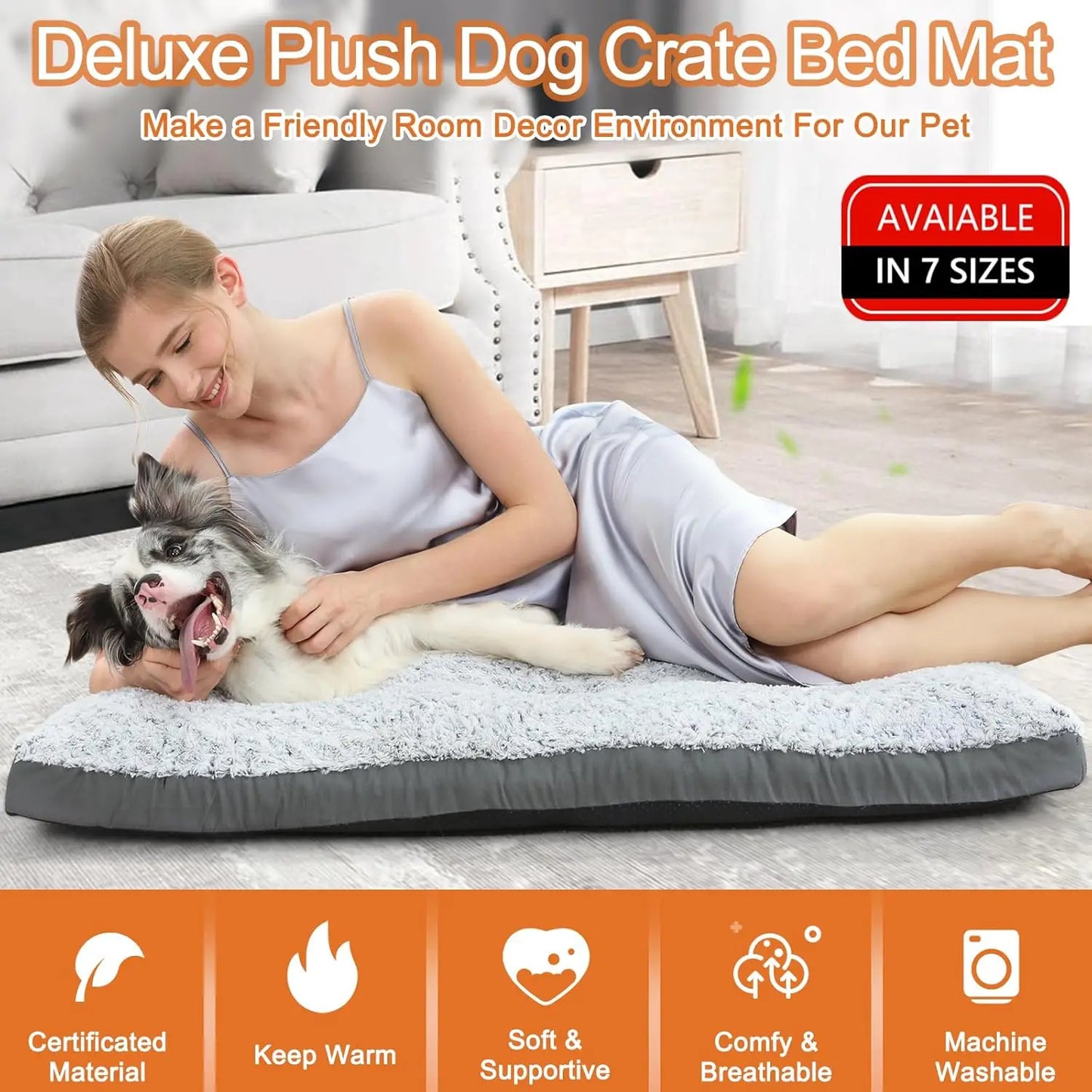Washable Dog Crate Mat Anti Slip Waterproof Deluxe Bed For Dogs