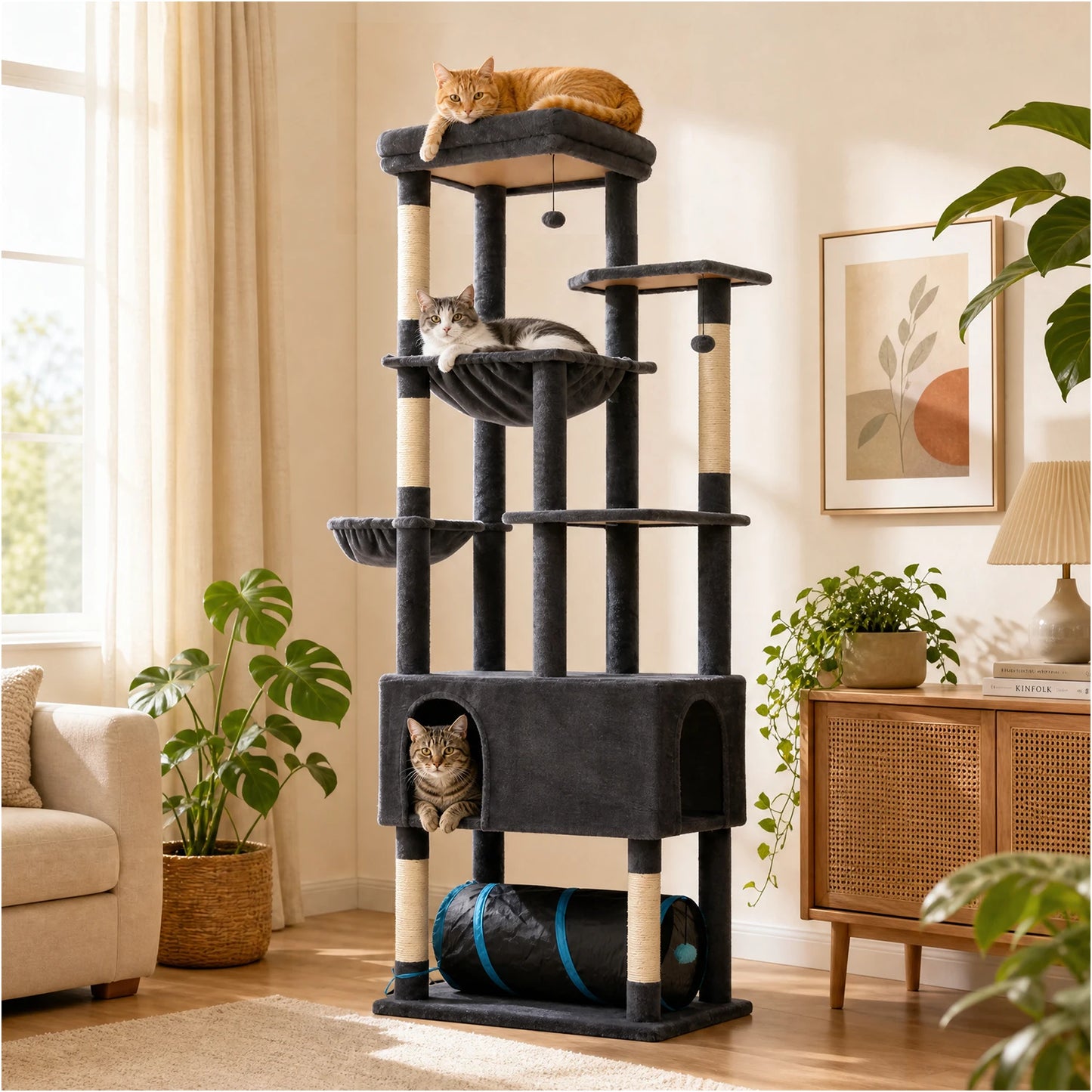 PAWZ Road Tall Cat Tree with Large Condo and Tunnels