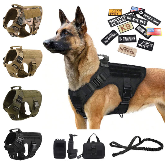 PETRAVEL Military Dog Harness Vest Set With Leash And Patches