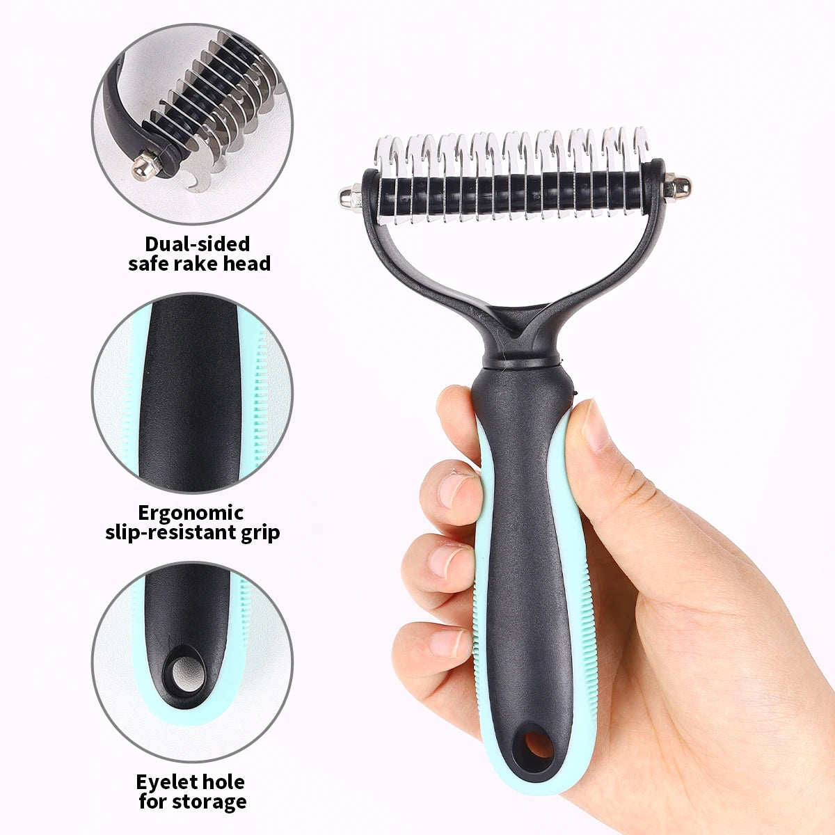 Pet Grooming Brush Double Sided Dematting Rake for Dogs Cats