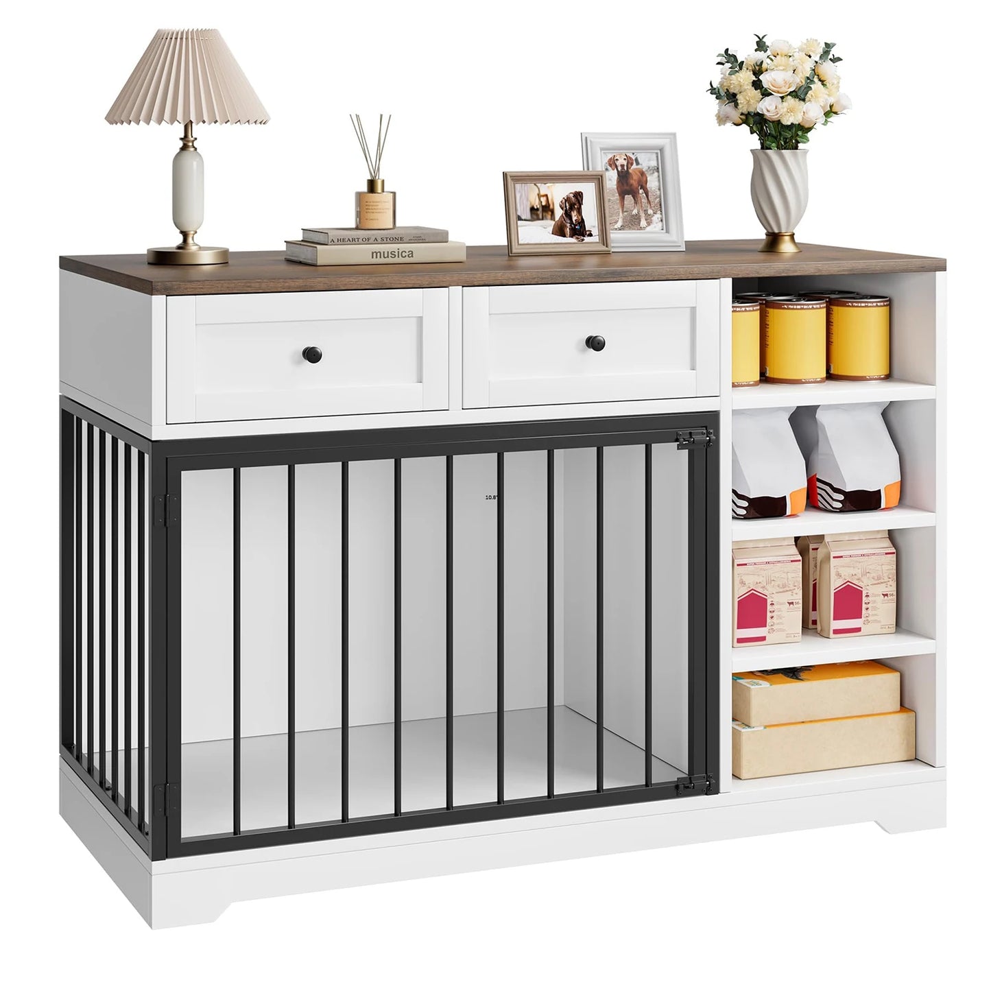 HiMISSD Dog Crate Furniture TV Stand With 2 Drawers