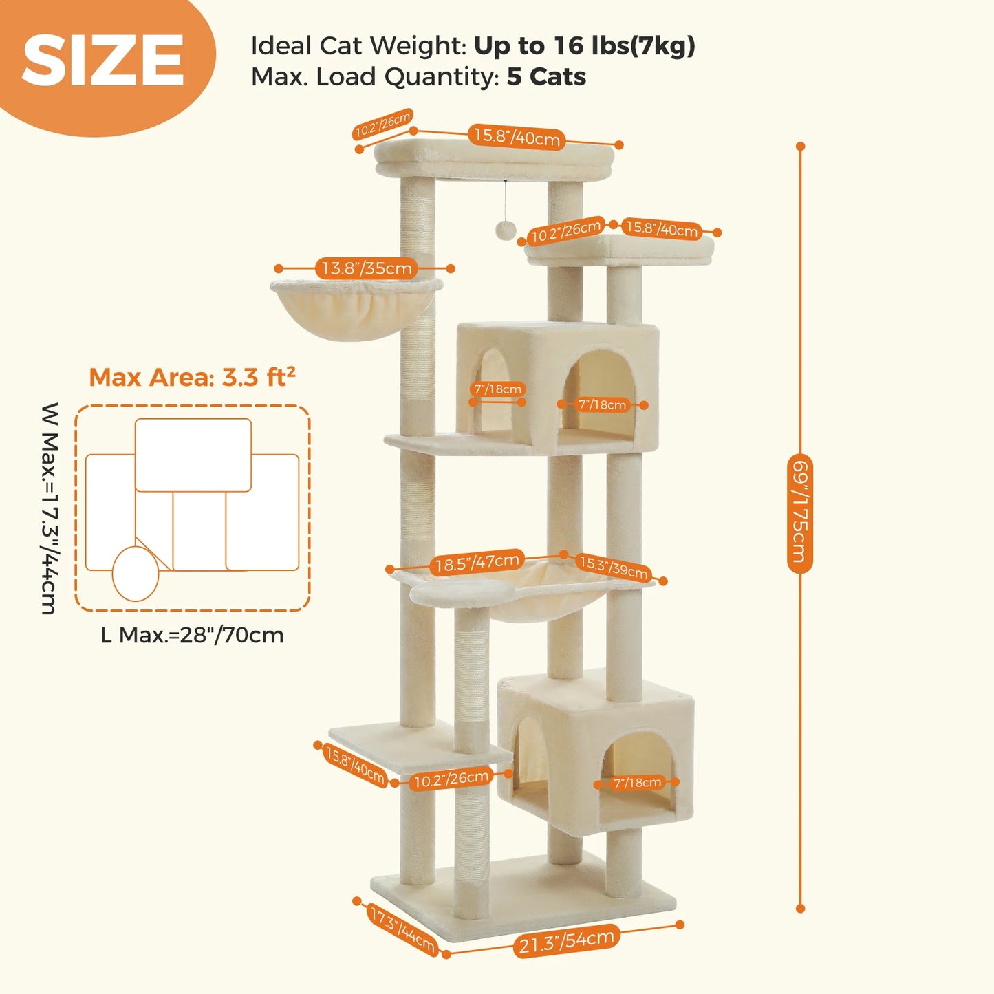 PAWZ Road Tall Cat Tree for Indoor Cats Scratching Posts