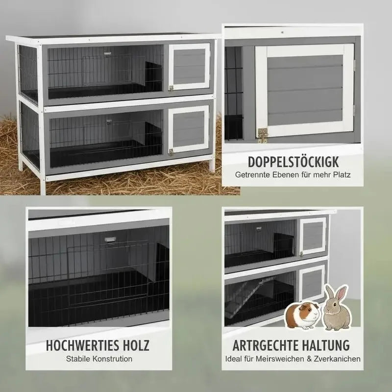 Wooden Small Animal Hutch For Guinea Pigs And Dwarf Rabbits Double Deck