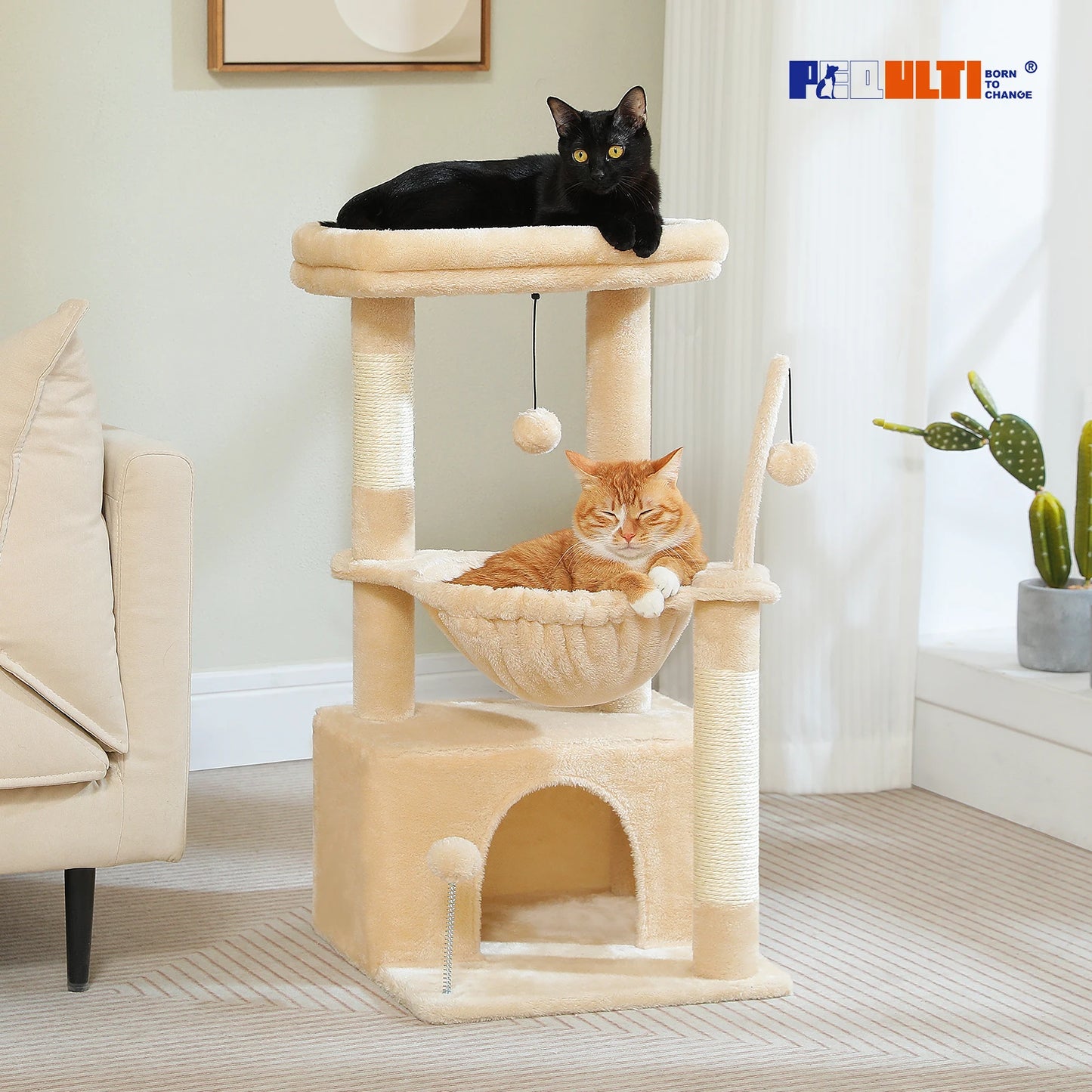 PAWZ Road 4 In 1 Cat Tree With Condo Hammock And Scratching Post