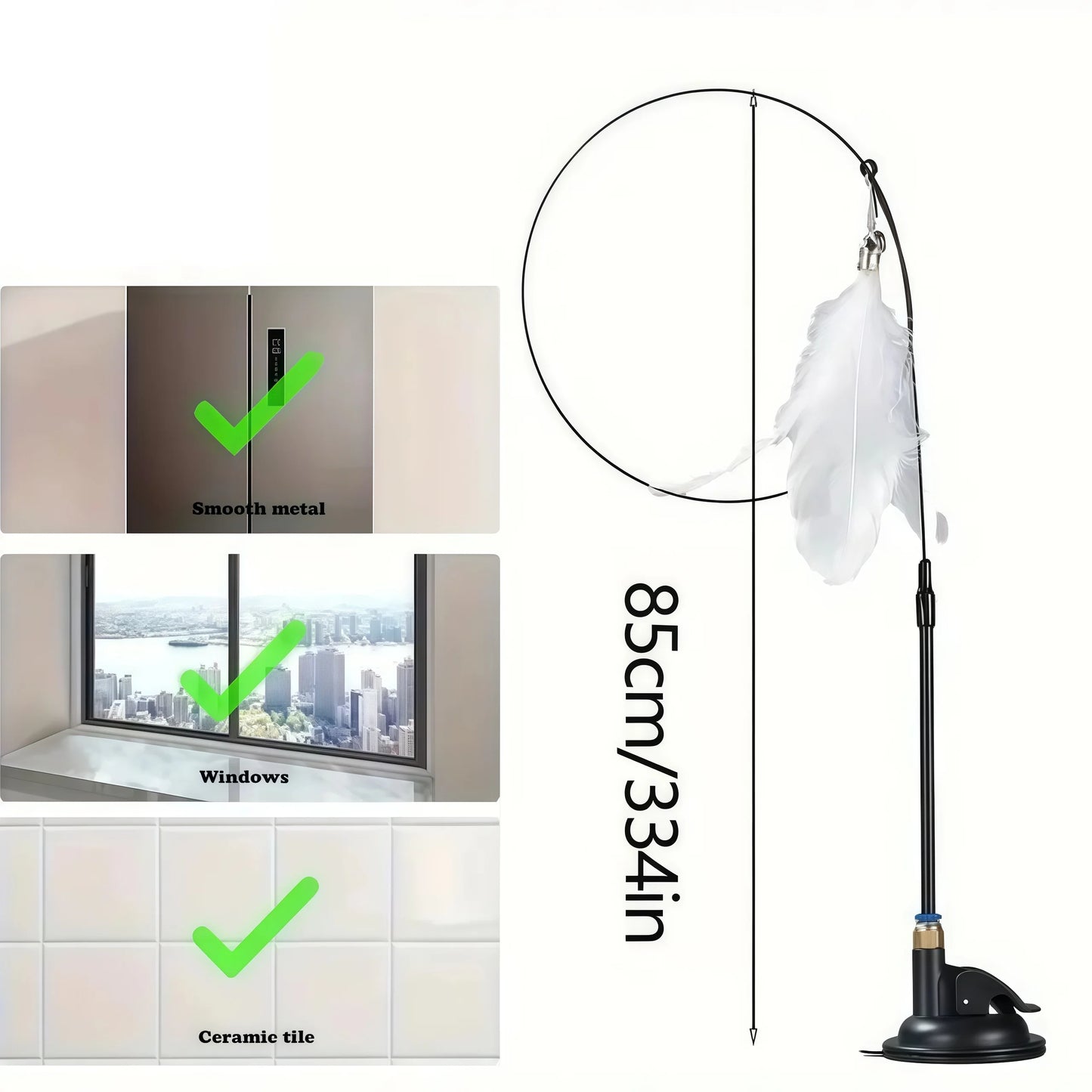 Cat Teaser Pole With Feather Bell Replaceable Head Suction Cup