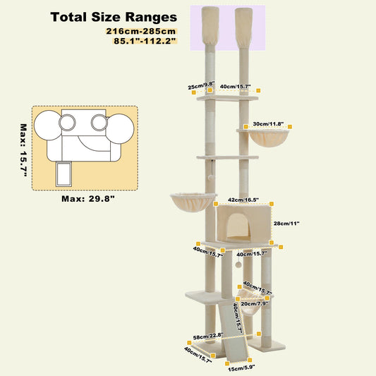 PAWZ Road Adjustable Floor to Ceiling Cat Tree With Sisal Posts
