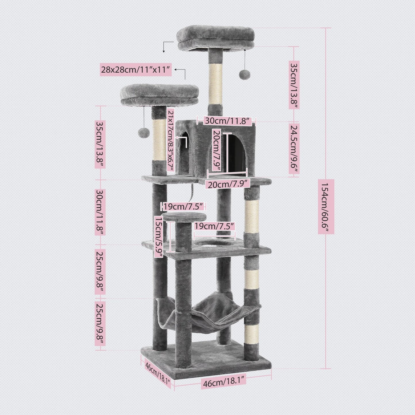 PEQULTI Multi-Level Cat Tree With Scratching Posts And Cozy Hammock