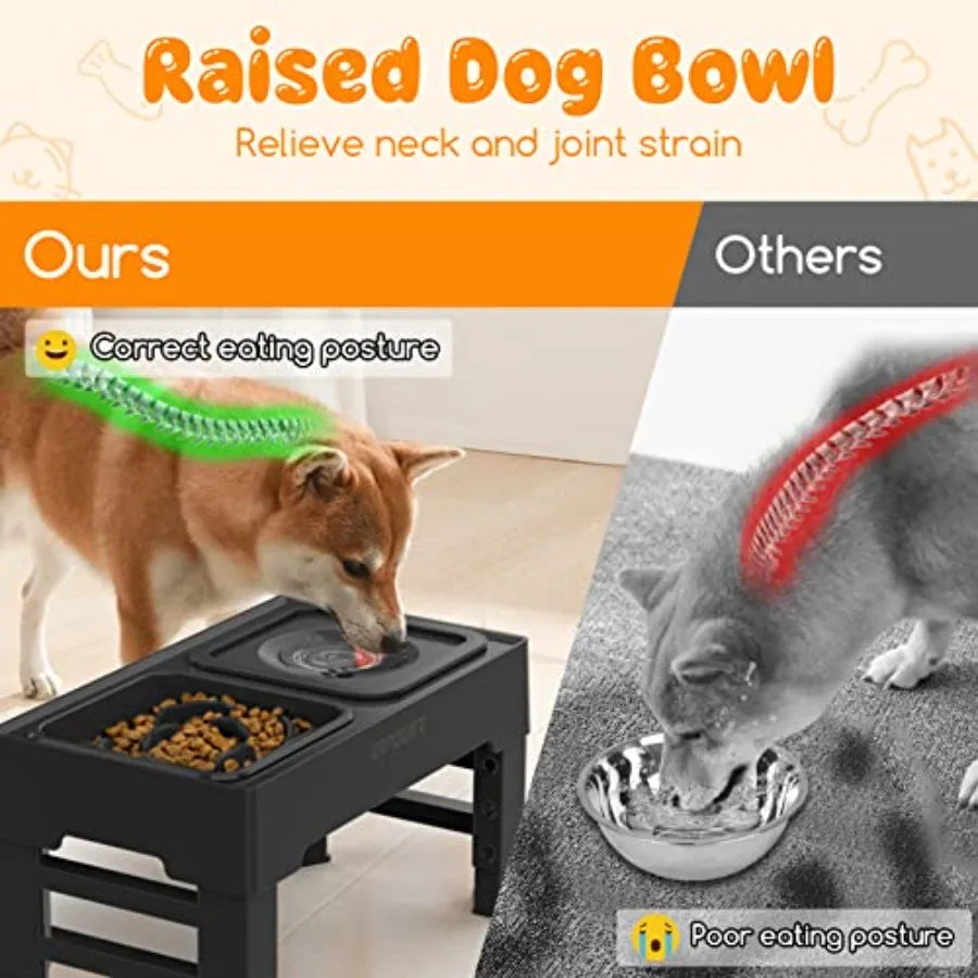 2-In-1 Elevated Dog Bowls With Stand Four Height Adjustments