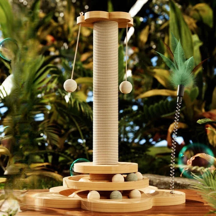 Indoor Cat Scratching Post With Ball Track Toy Kit Set