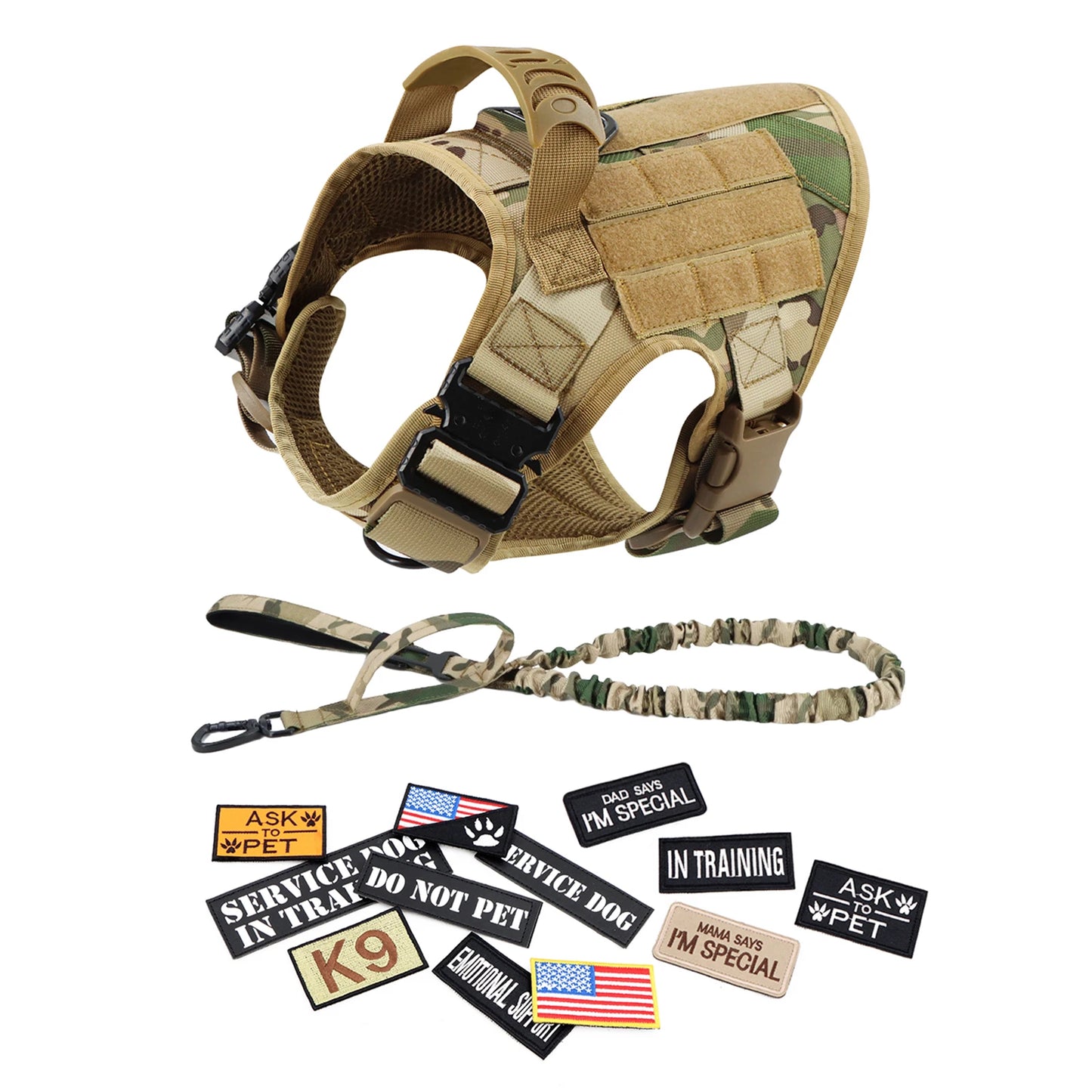 PETRAVEL Military Large Dog Harness Vest Set for Training Malinois