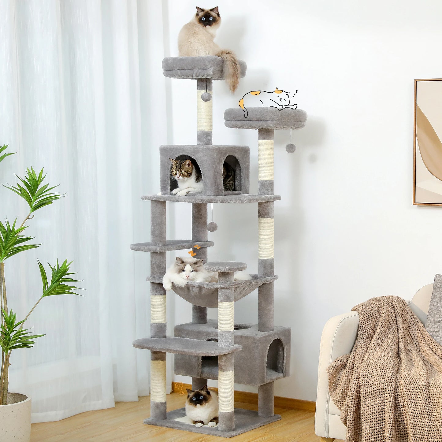 PAWZ Road Large Cat Tree Tower With Hammock Scratching Posts