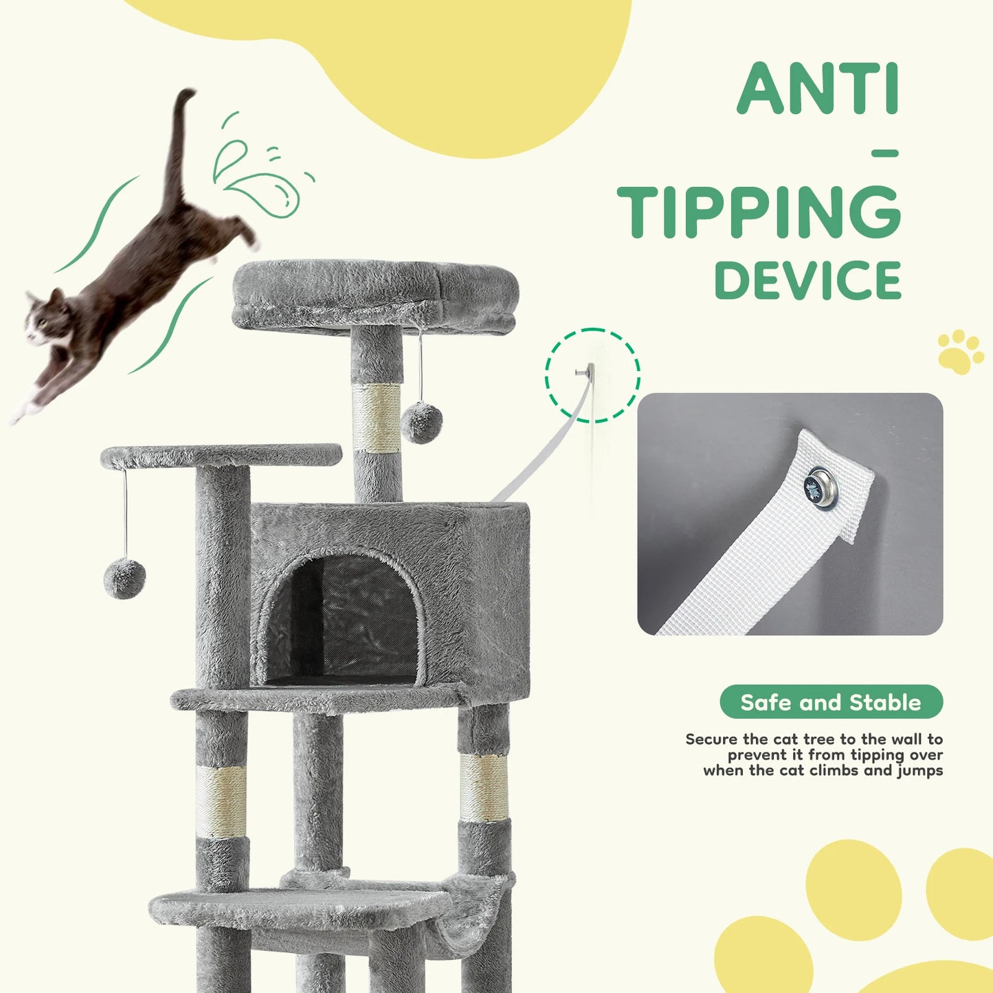 JHK Cat Tree Tower For Multi-Cat With Natural Sisal Posts