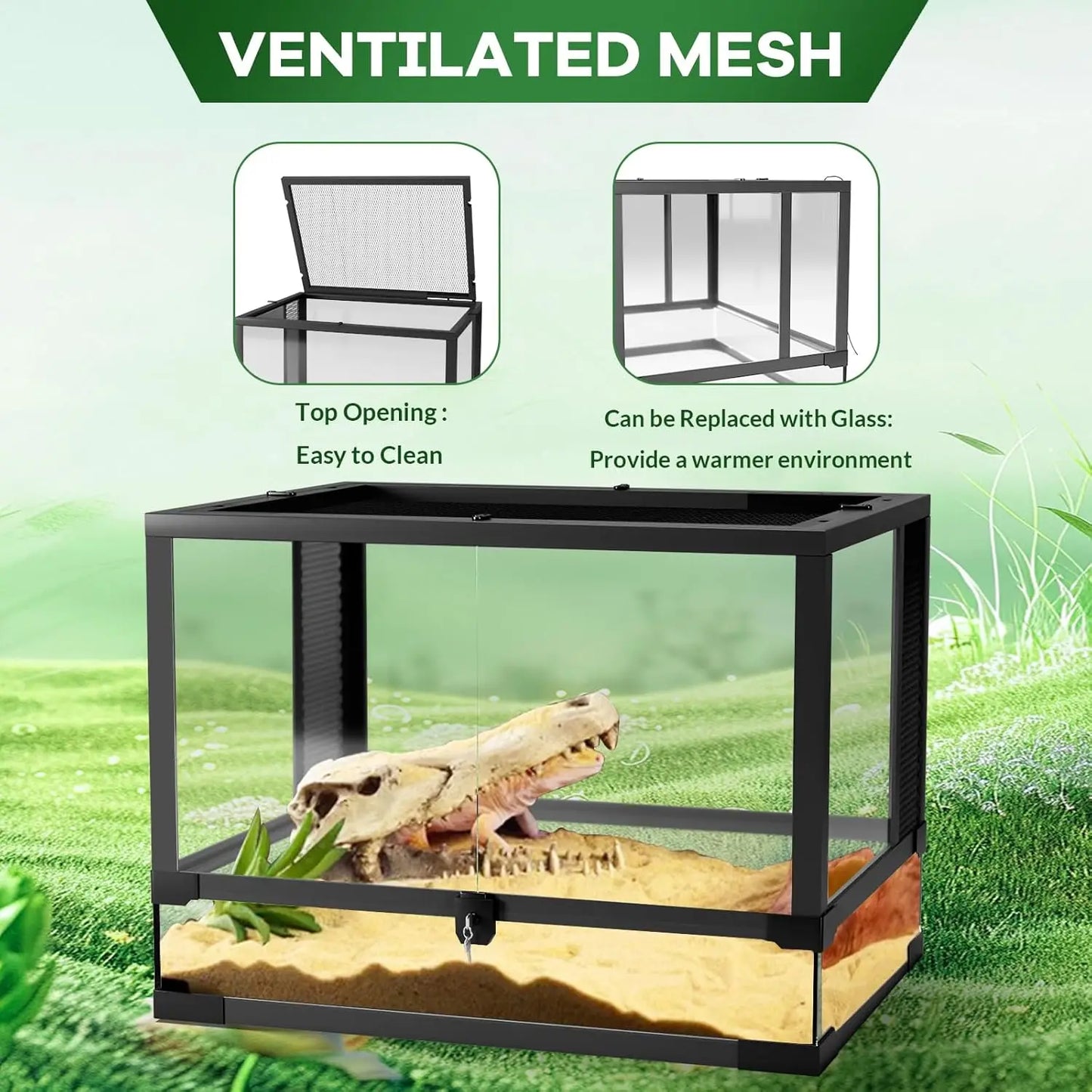 HiMISS Anti-Escape Reptile Glass Terrarium With Top And Side Ventilation