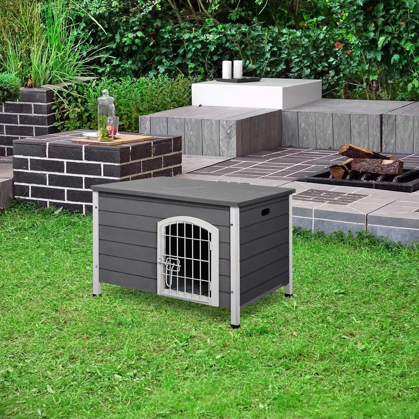 Wooden Dog Cage With Openable Top And Locking Wire Door