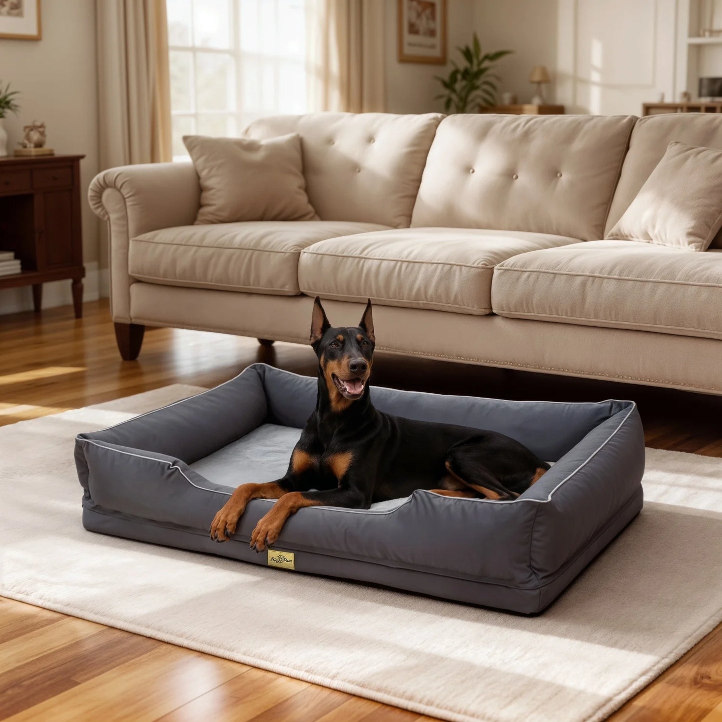 BINGOPAW Orthopedic Rectangular Dog Bed With Bolster And Washable Cover
