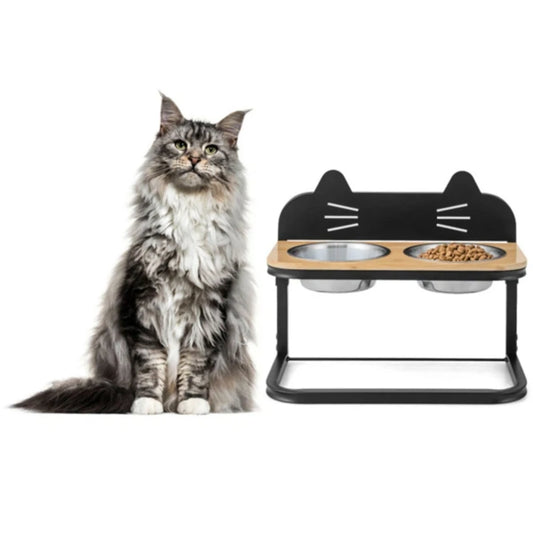 Elevated Pet Feeder With 2 Stainless Steel Bowls Adjustable Height