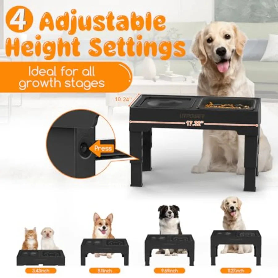 2-In-1 Elevated Dog Bowls With Stand Four Height Adjustments