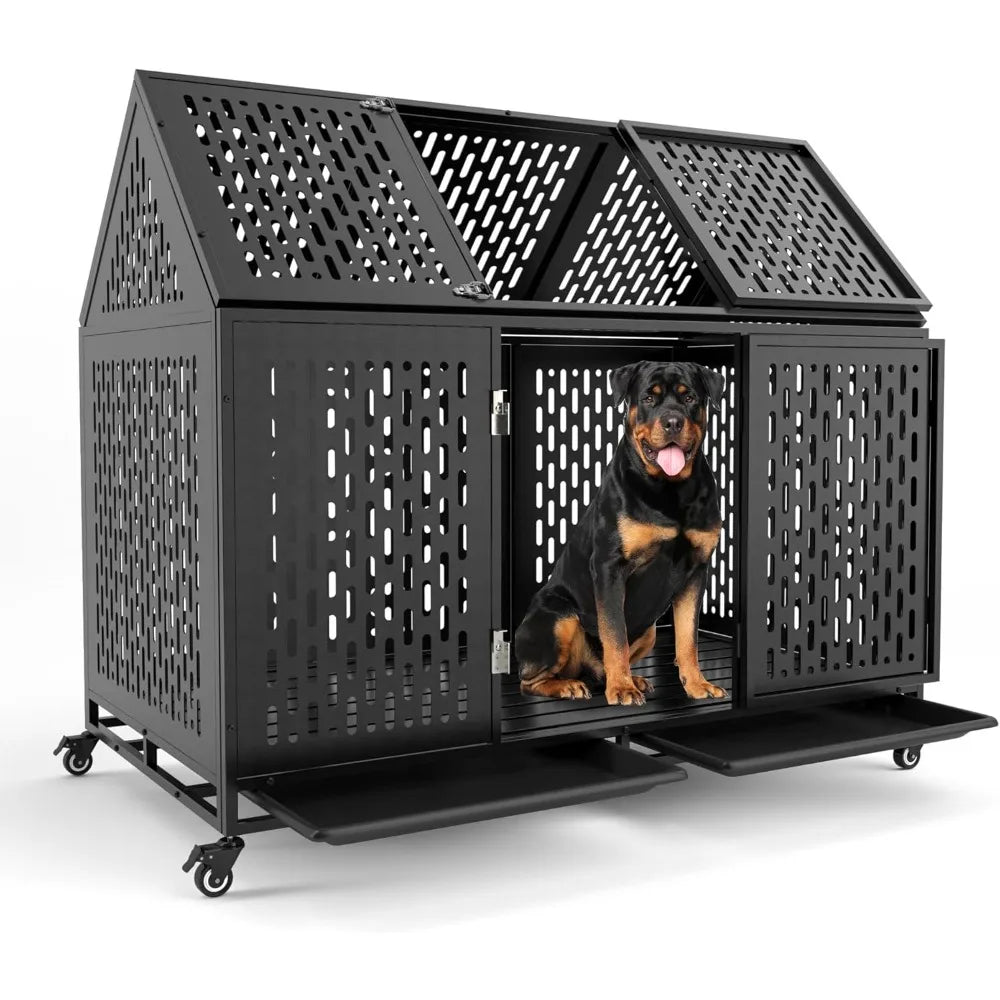 Heavy Duty Dog Crate Indestructible Kennel With Wheels