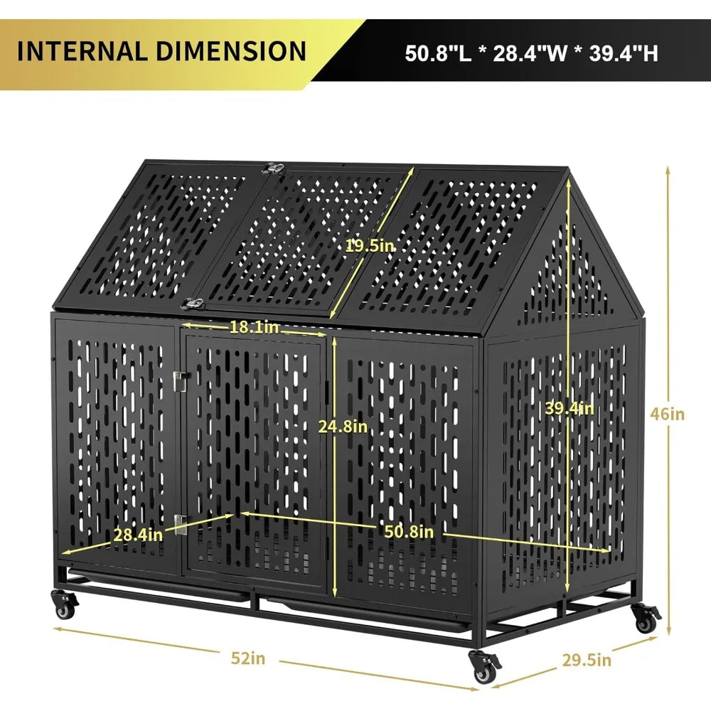 Heavy Duty Dog Crate Indestructible Kennel With Wheels