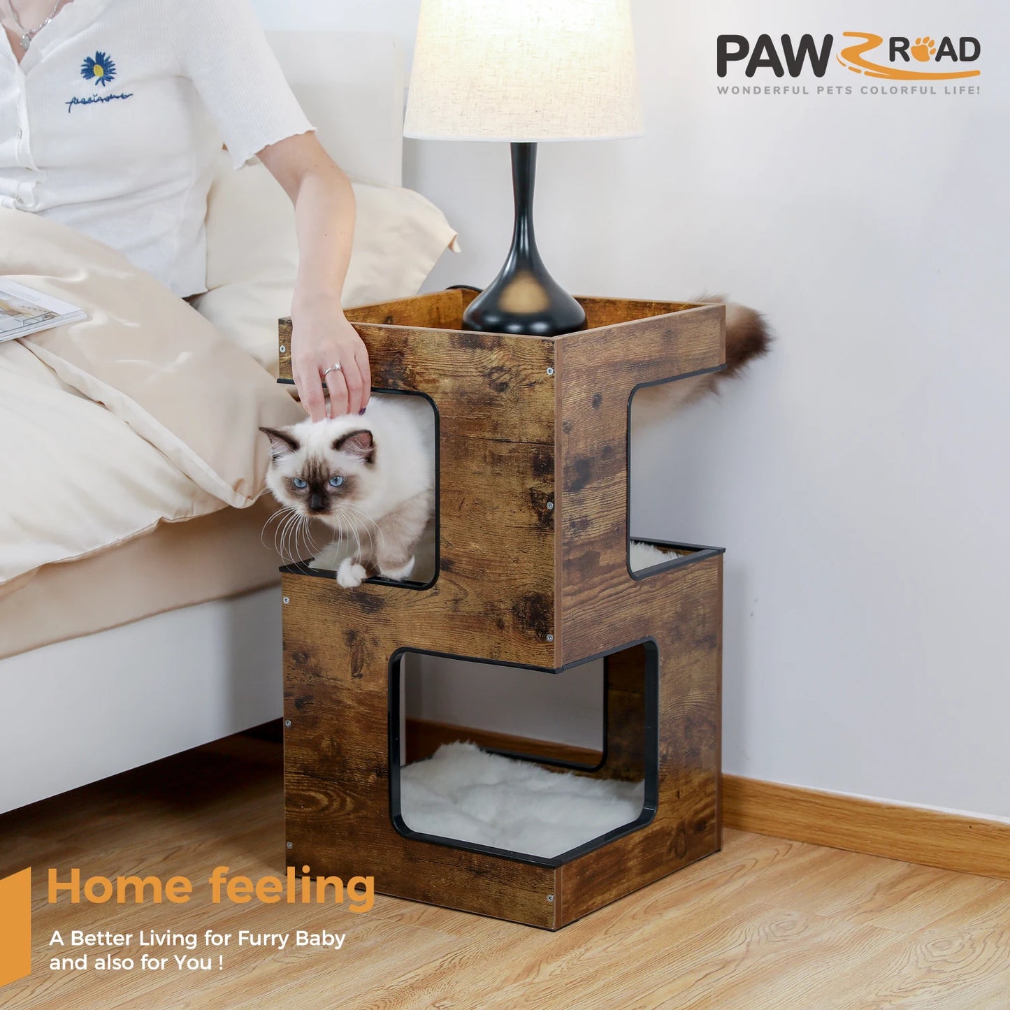 PAWZ Road Wood Cat Condo With Scratching Pad Removable Mats