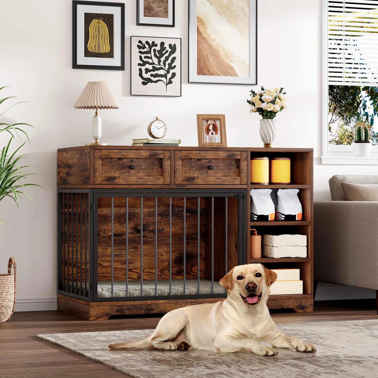 HiMISSD Dog Crate Furniture TV Stand With 2 Drawers