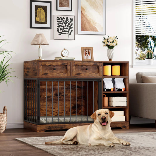 HiMISSD Dog Crate Furniture TV Stand With 2 Drawers