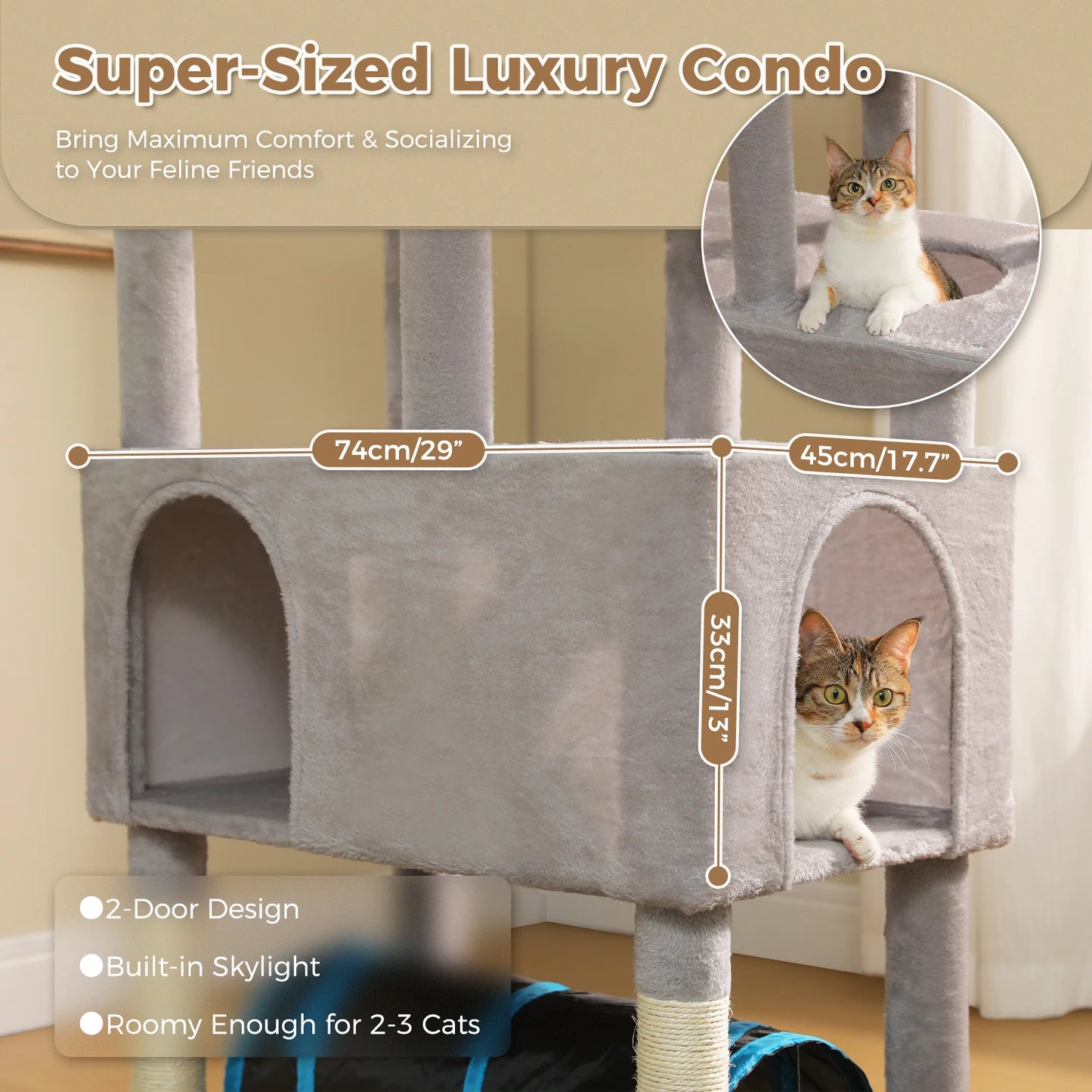 PAWZ Road Tall Cat Tree with Large Condo and Tunnels