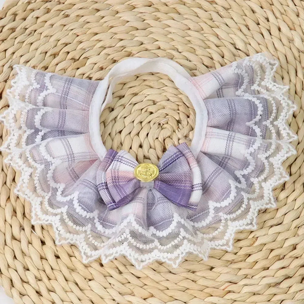 Cute Lace Edged Cat and Dog Collar with Bow Tie