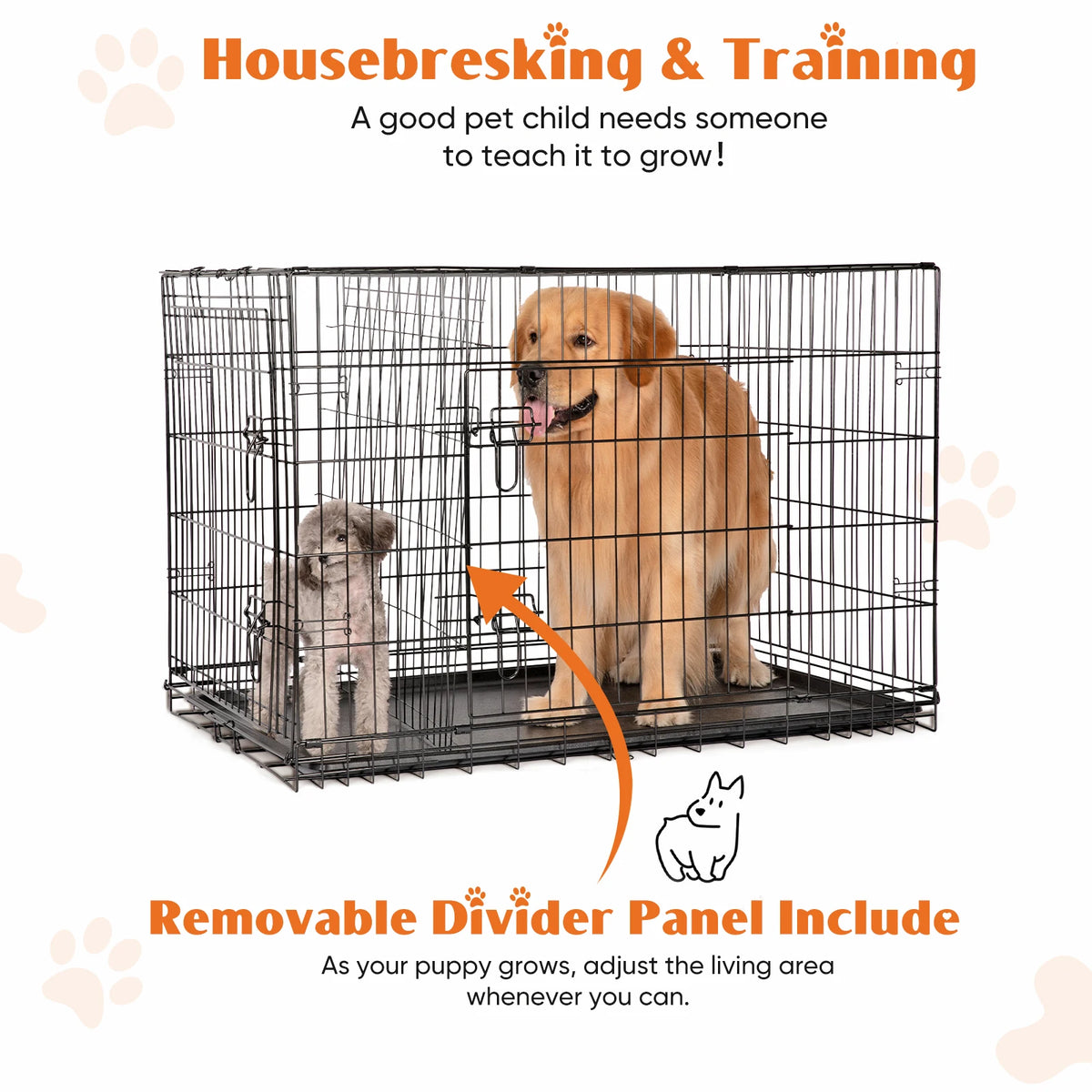 Jhk Foldable Metal Wire Dog Cage With Leakproof Pan Tray