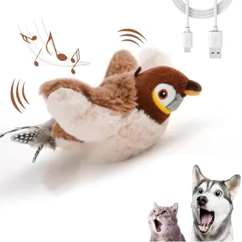 Interactive Chirping Bird Toy for Cats and Dogs Rechargeable Plush