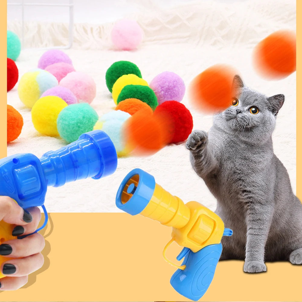 Cat Plush Ball Shooting Gun Toy for Interactive Cat Play